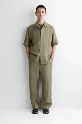 CHEMISE À MANCHES COURTES EN LIN - KAKI — photo 2