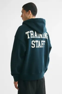 Veste imprimée Oversized Fit avec capuche et zip - Turquoise foncé/Training Staff — photo 4