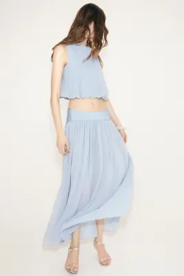 Jupe corolle maxi - Bleu clair — photo 3