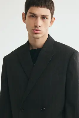 Veste Relaxed Fit à fermeture croisée - Noir/rayures tennis — photo 1