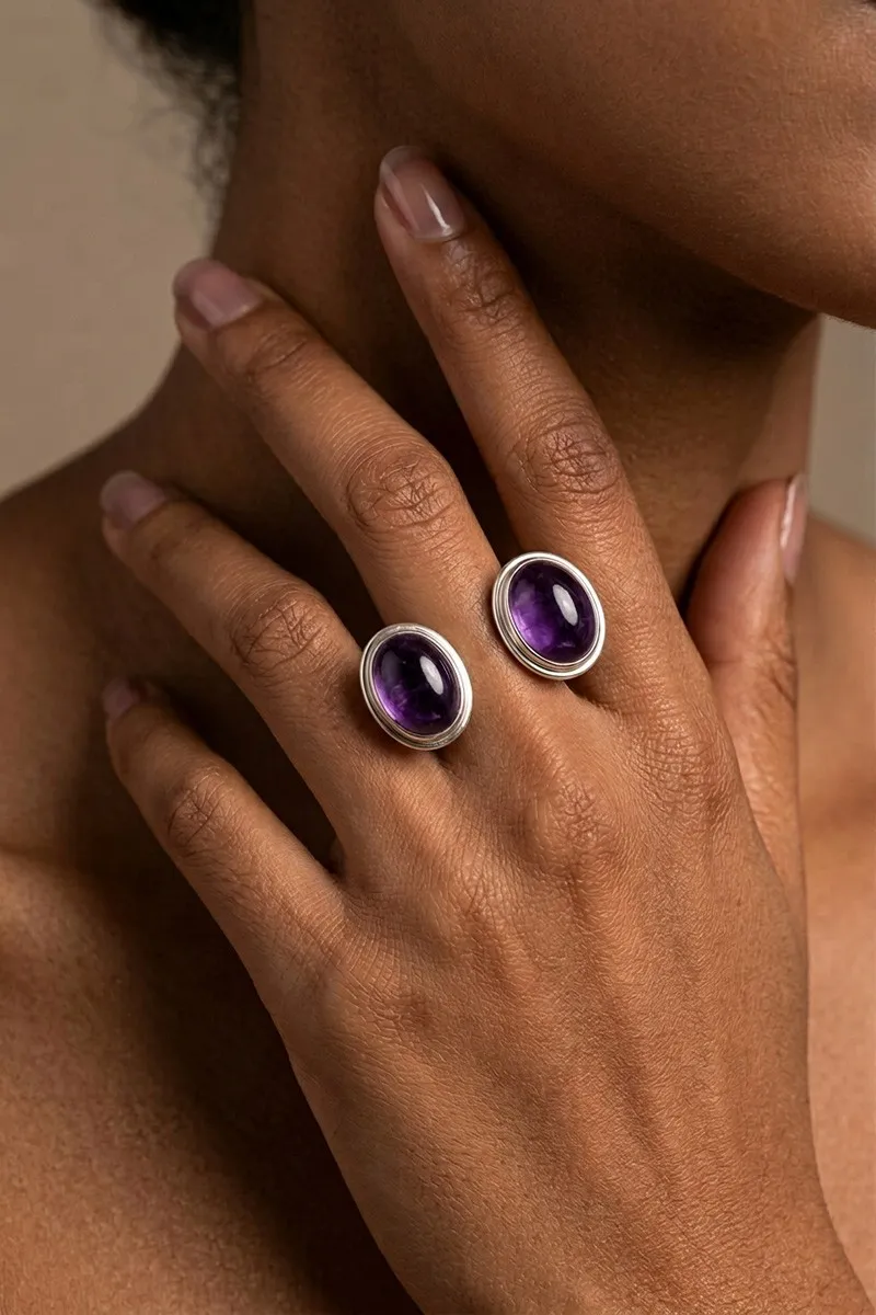 Bague double en pierres naturelles et argent 925