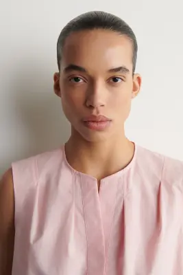 TOP SANS MANCHES PLISSÉ - ROSE — photo 3