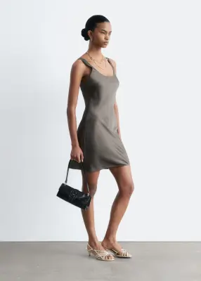 Robe nuisette courte en satin - Taupe foncé — photo 5