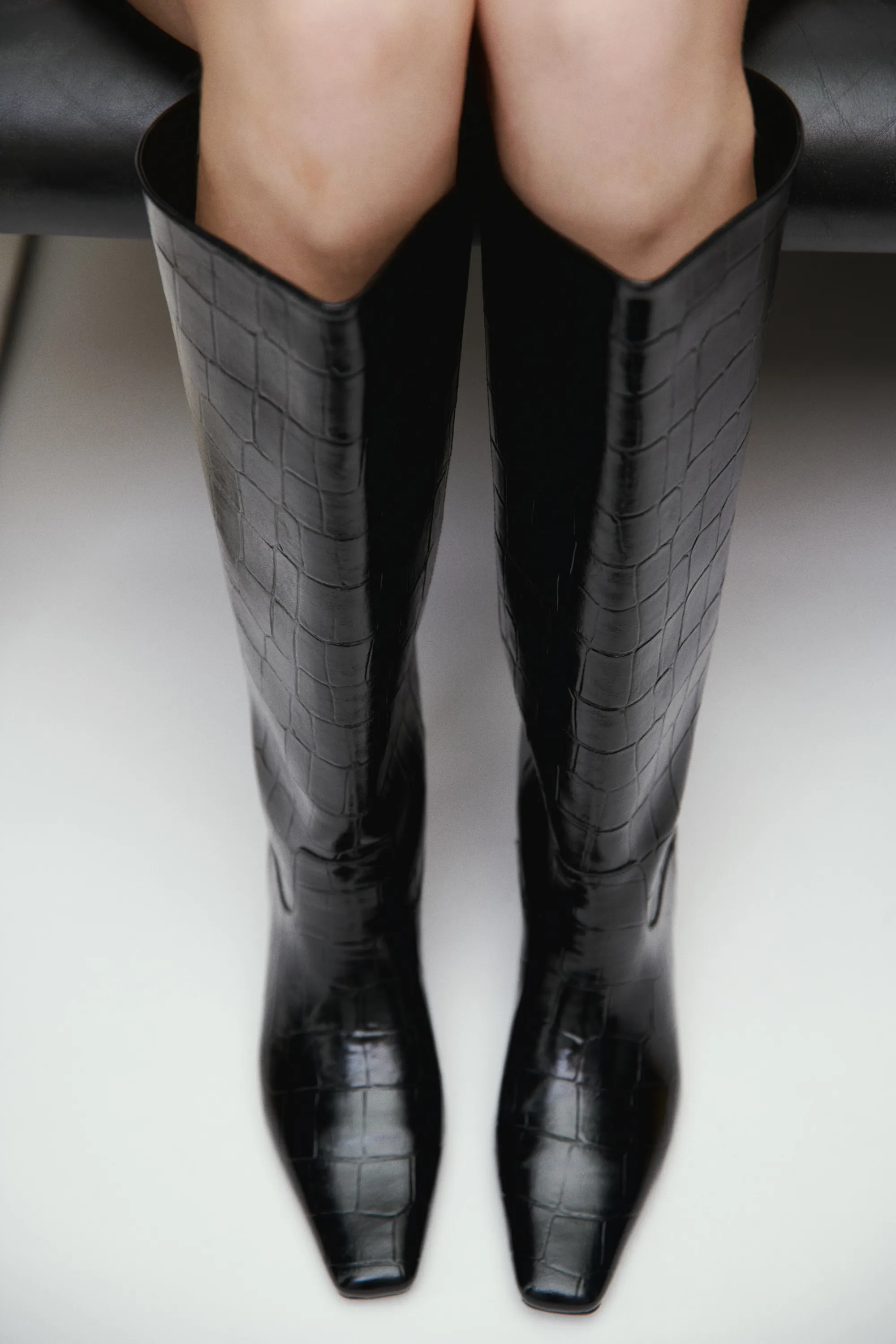Bottes de hauteur genou - Noir/motif croco