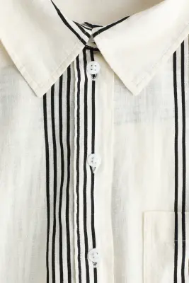 Chemise en lin mélangé - Blanc/rayures noires — photo 3