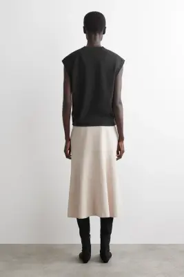 JUPE MIDI TRAPÈZE SILHOUETTE INCURVÉE - BEIGE CLAIR — photo 3