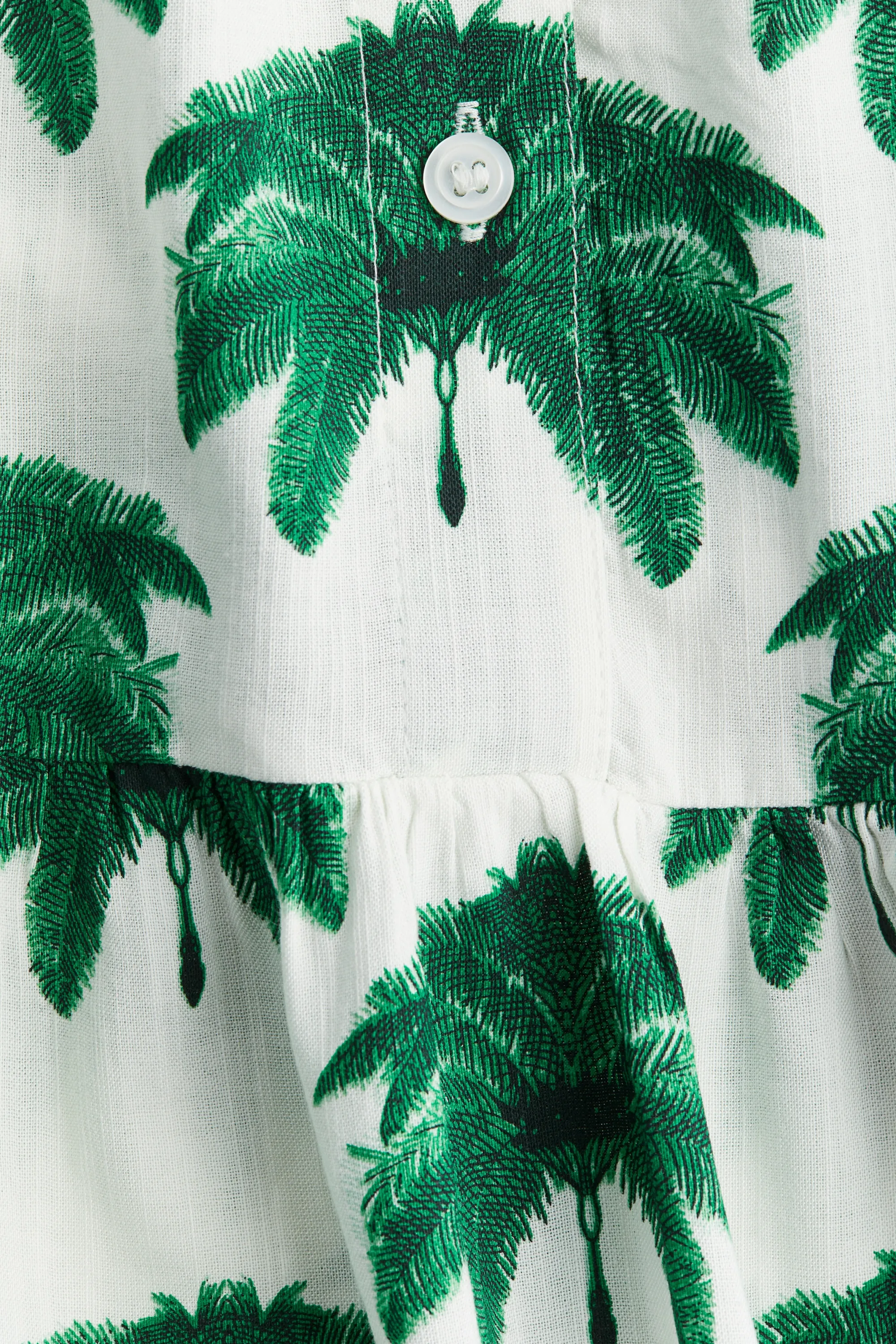Robe à col volanté - Blanc/motif vert