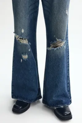 Loose Bootcut Jeans - Bleu denim foncé — photo 1