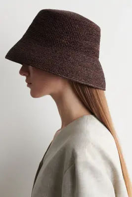 CHAPEAU SEAU EN RAPHIA - BRUN — photo 1