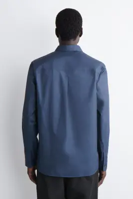CHEMISE SLIM EN POPELINE DE COTON À DÉTAIL POCHE - BLEU MARINE — photo 4
