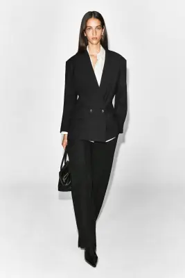 PANTALON DROIT À PANNEAU PLISSÉ - NOIR — photo 1
