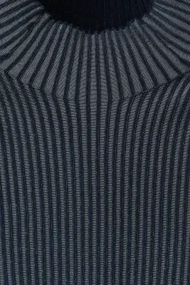 Pull Slim Fit en maille côtelée avec col cheminée - Bleu marine/rayé — photo 5