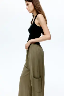 Pantalon cargo avec cordon de serrage - Vert kaki foncé — photo 3