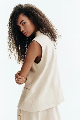 Gilet sans manches en lin mélangé - Beige clair — photo 4