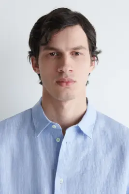 CHEMISE DÉCONTRACTÉE EN LIN - BLEU CLAIR / RAYURES — photo 3
