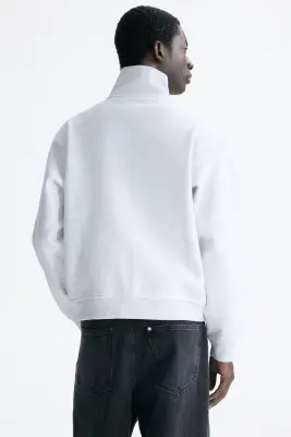 Sweat boxy Loose Fit avec zip - Gris clair chiné — photo 3
