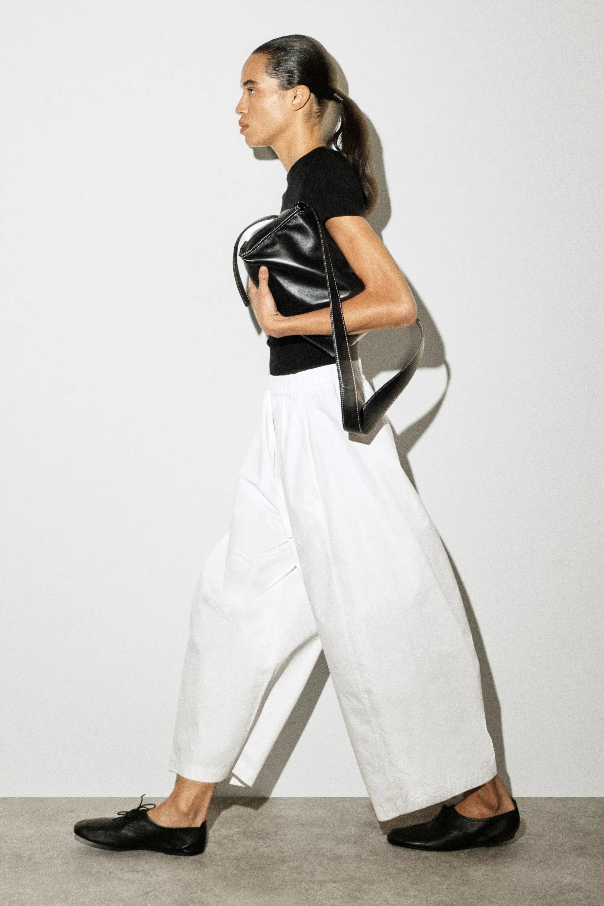 PANTALON BARREL TAILLE ÉLASTIQUÉE - BLANC