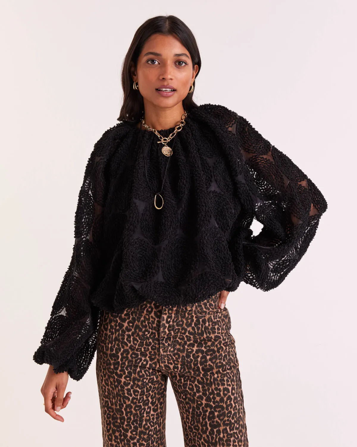 Blouse Ambre noir texturé