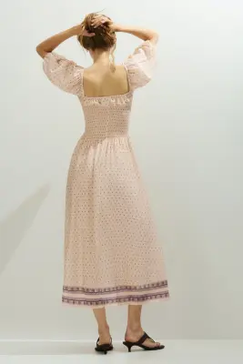 Robe à taille smockée - Beige clair/fleuri — photo 4
