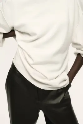Pull en laine mérinos avec col cheminée - Crème — photo 2