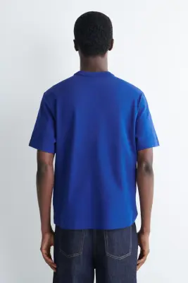 T-SHIRT À COL ROND EN COTON INTERLOCK - BLEU LUMINEUX — photo 4
