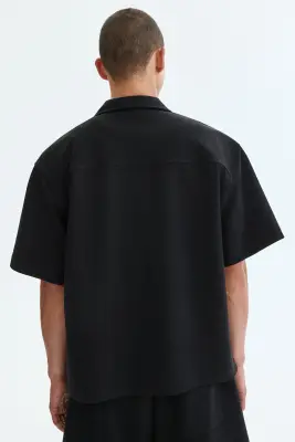Chemise Relaxed Fit avec col cubain - Noir — photo 3