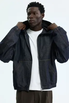 Veste workwear à capuche - Bleu denim foncé — photo 1