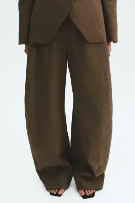 Linen-blend balloon trousers - Taupe foncé — photo 1