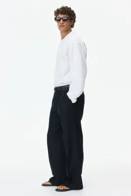 Pantalon large Loose Fit en lin mélangé - Noir — photo 4