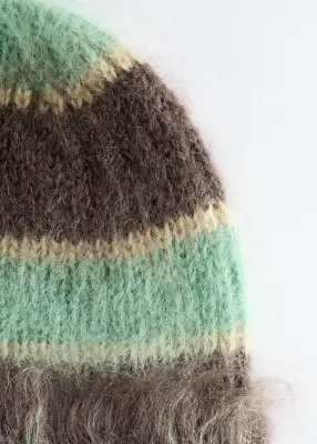 Bonnet en laine et mohair - Vert/Brun — photo 1