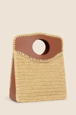 Sac Business medium raffia and leather - Mizele — photo 2