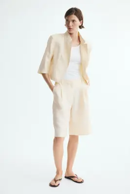 Blazer à manches courtes en lyocell mélangé - Crème — photo 3