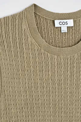 DÉBARDEUR EN MAILLE TORSADÉE DE COTON ET LIN - SABLE — photo 5