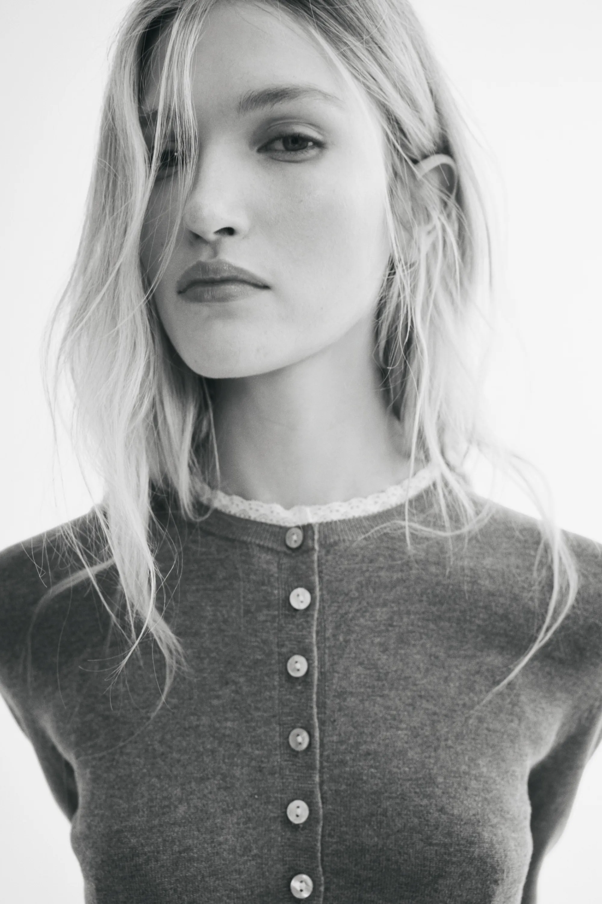 Gilet avec dentelle - Gris chiné/crème
