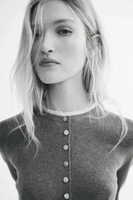 Gilet avec dentelle - Gris chiné/crème — photo 1