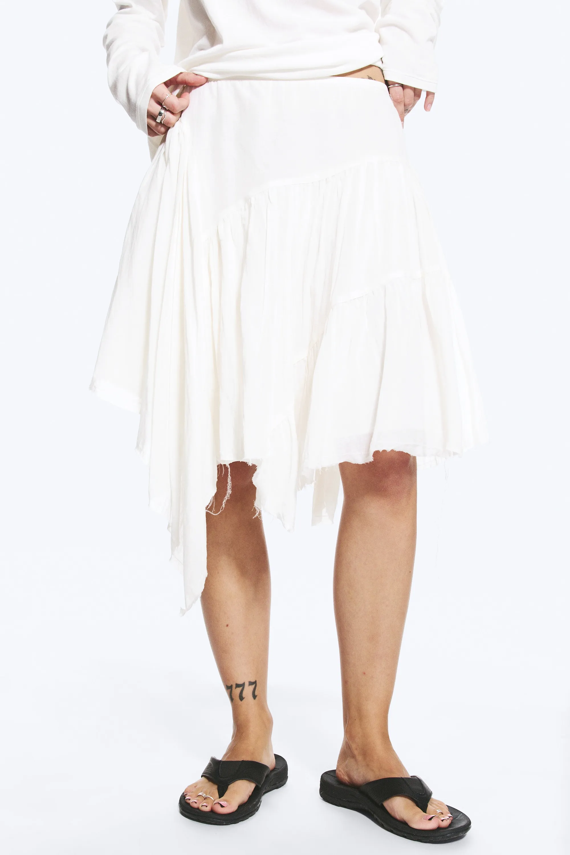 Jupe midi asymétrique en coton - Blanc cendré