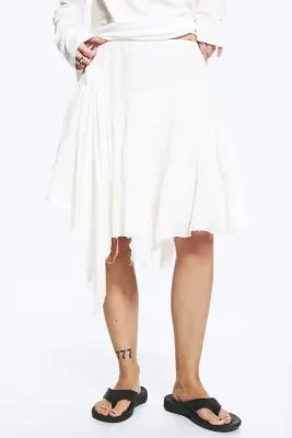 Jupe midi asymétrique en coton - Blanc cendré — photo 1