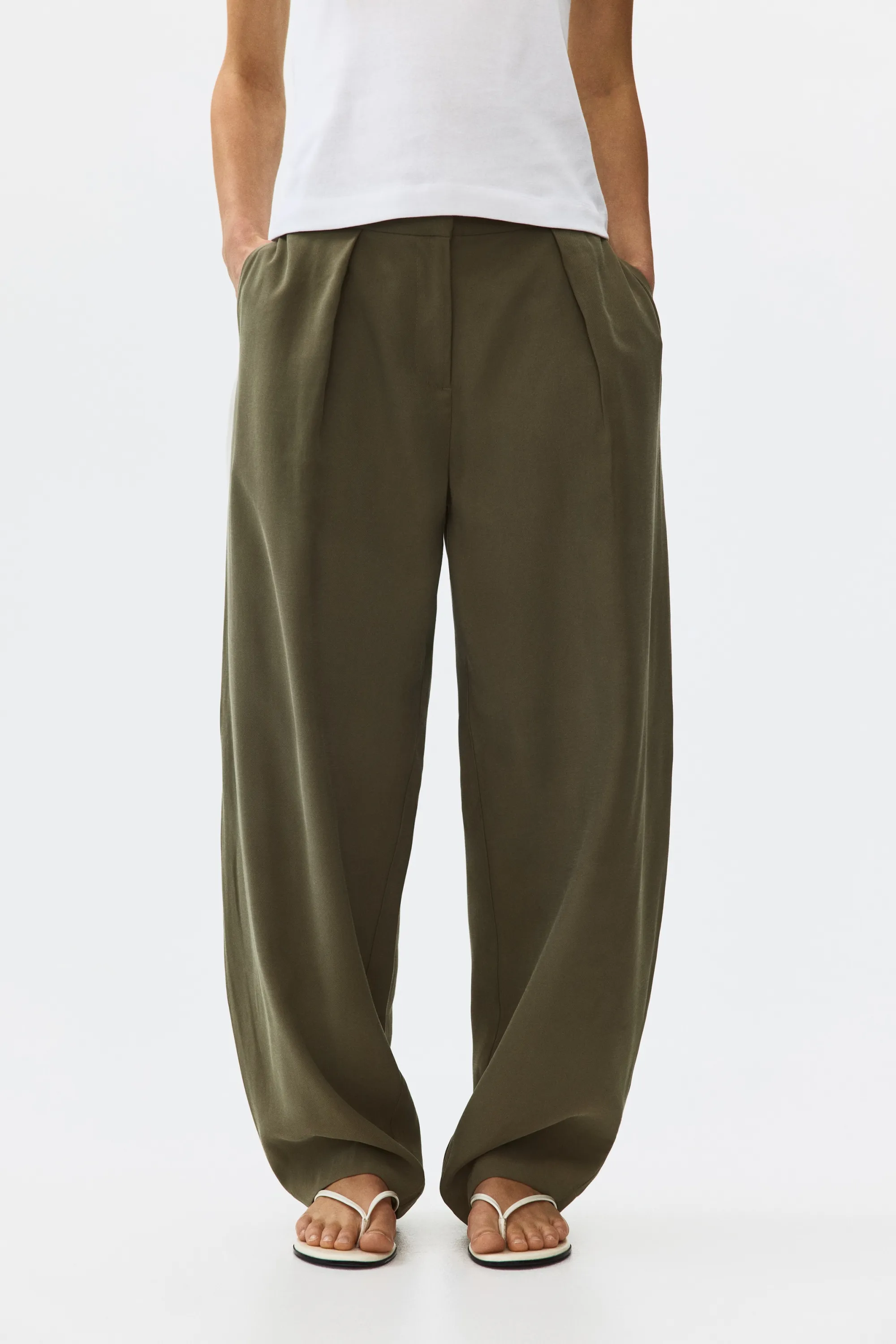 Pantalon barrel en viscose mélangée - Vert kaki