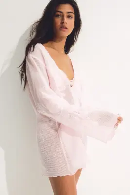 Robe de plage filet en coton - Rose clair — photo 2