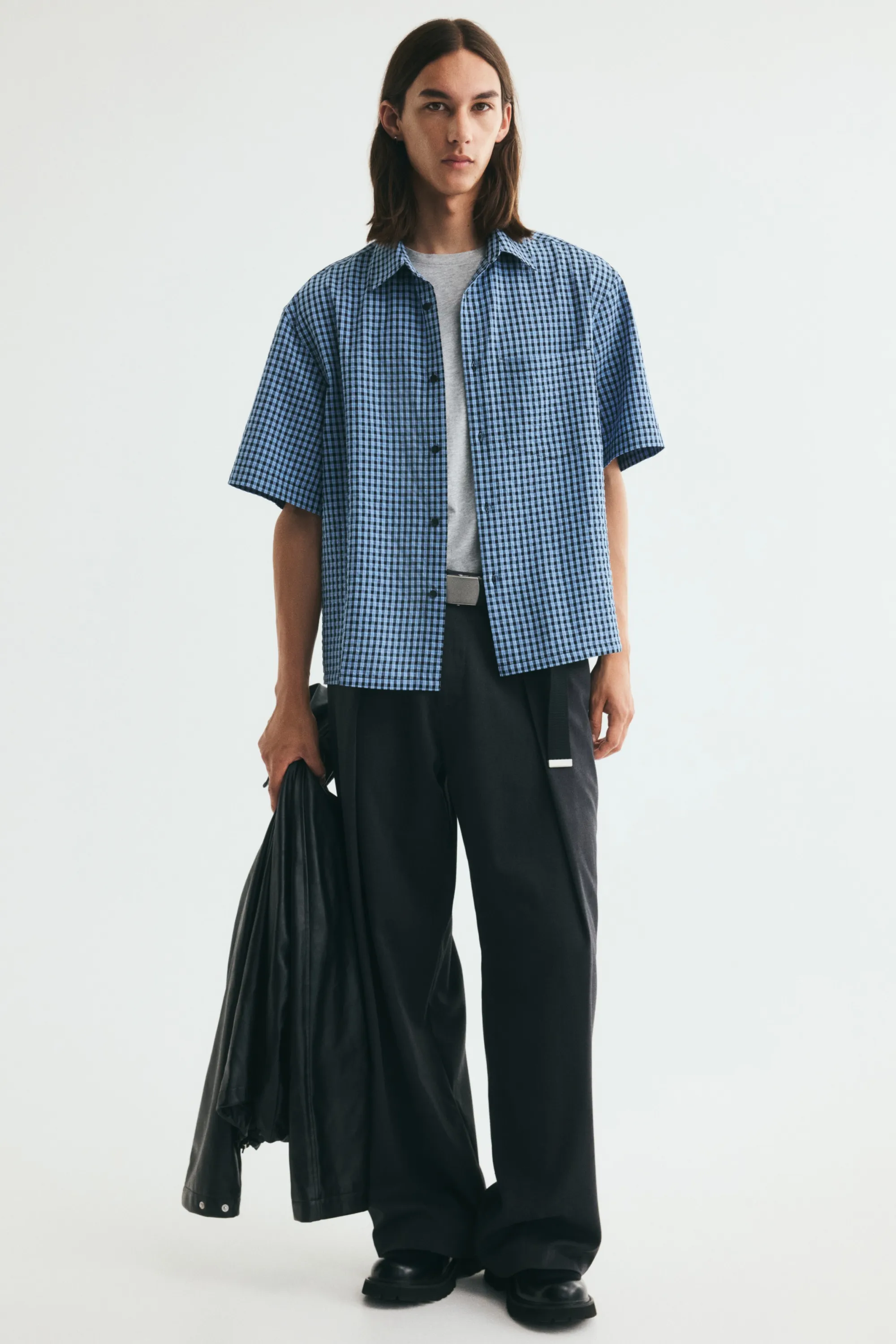 Chemise Relaxed Fit à manches courtes - Bleu clair/carreaux