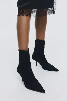 Bottines chaussettes en cuir - Noir — photo 2