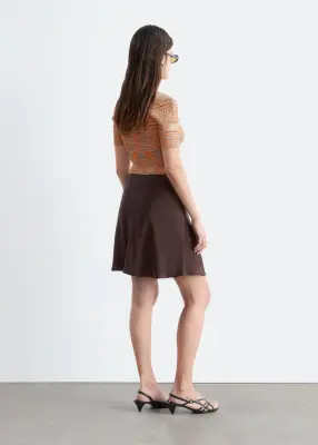 Mini-jupe coupée en biais - Marron foncé — photo 2