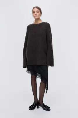 Pull en mohair mélangé - Marron foncé — photo 3