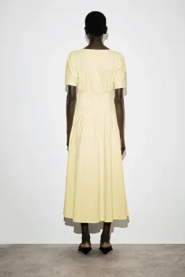 ROBE MIDI CINTRÉE EN COTON - JAUNE BEURRE — photo 3