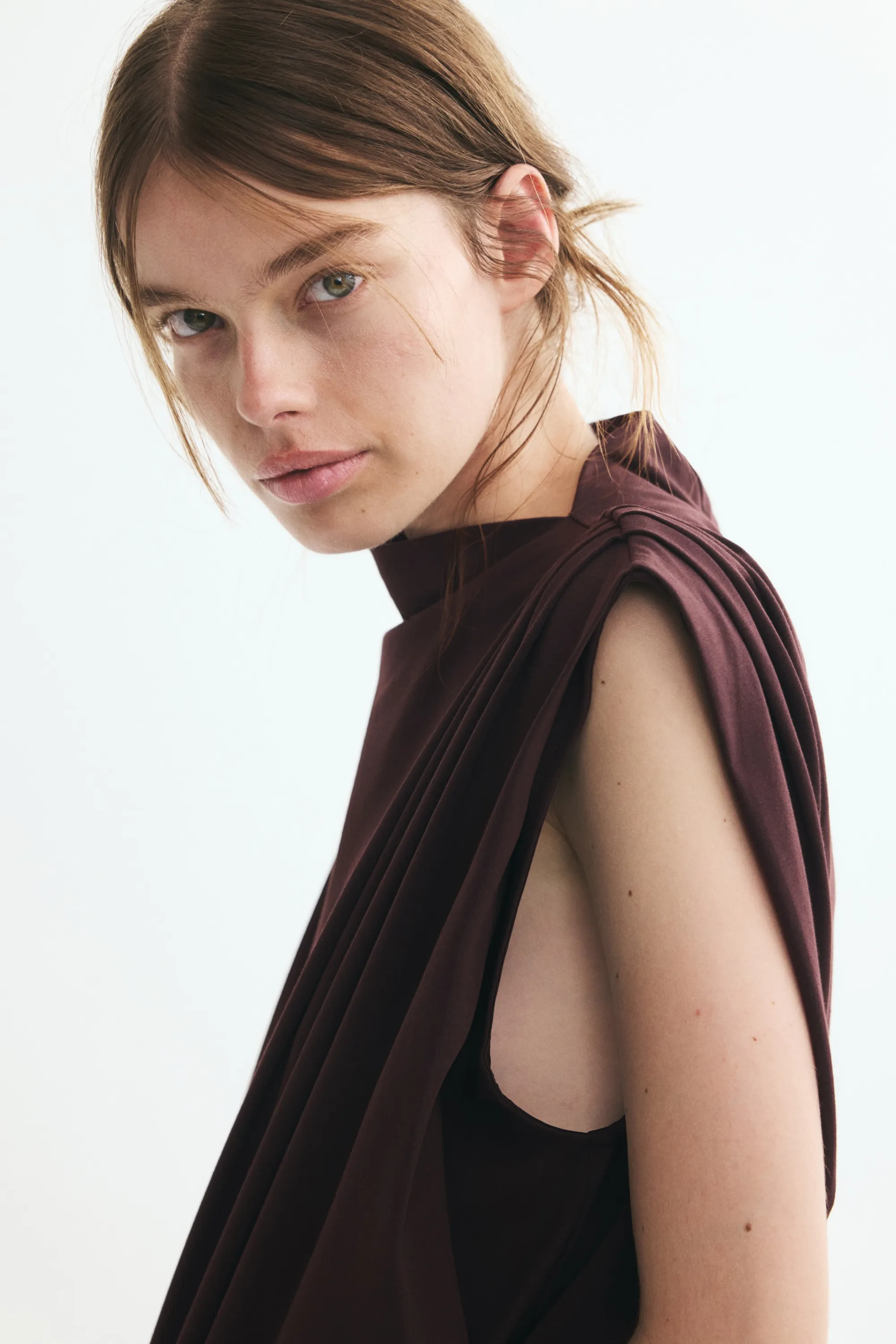 Top plissé en coton - Marron foncé