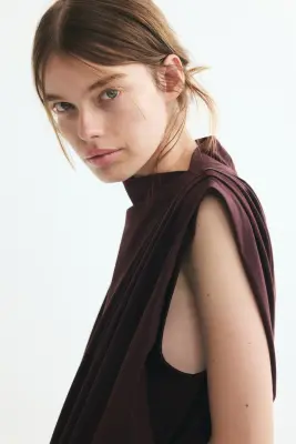 Top plissé en coton - Marron foncé — photo 1