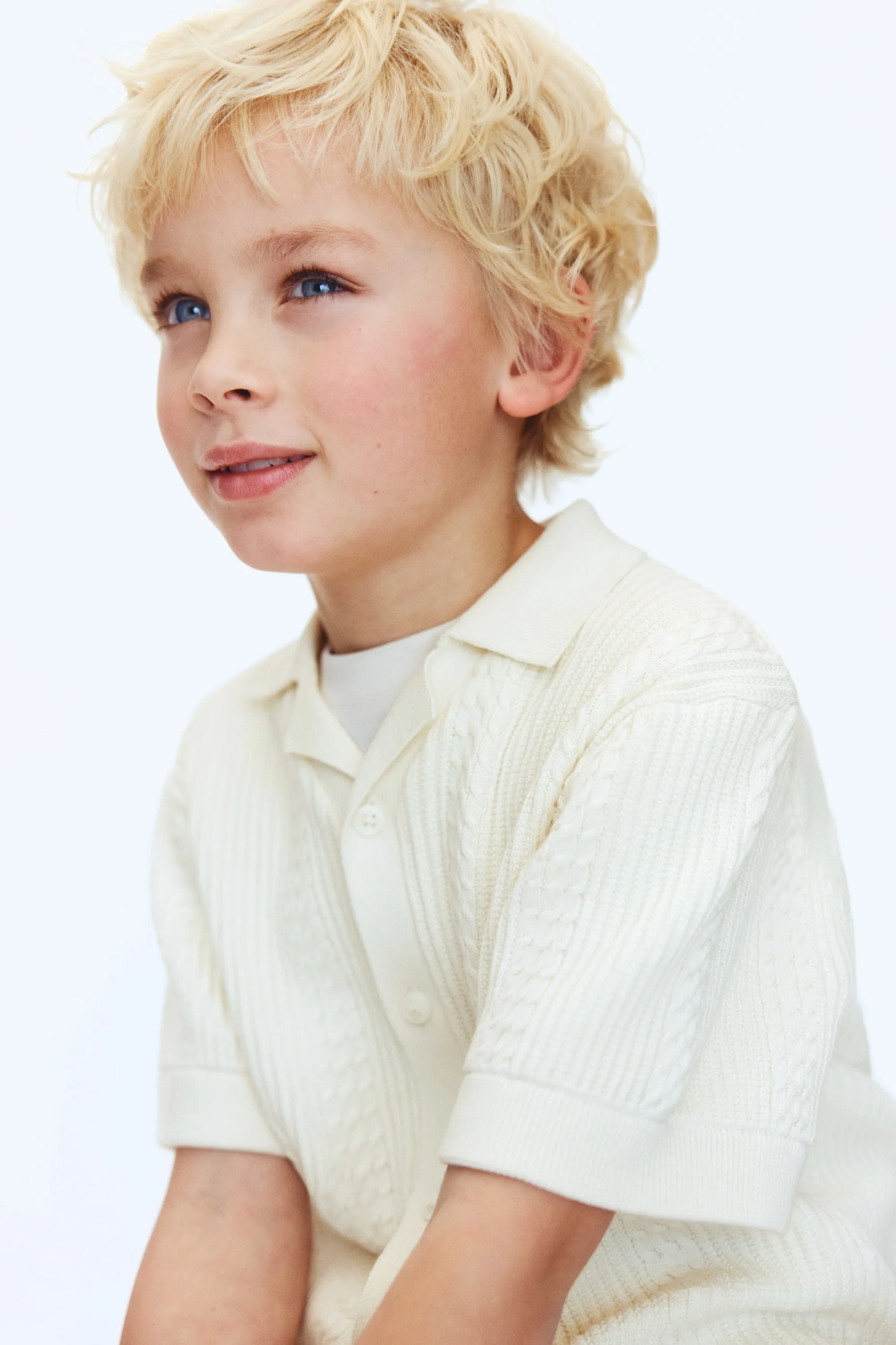 Chemise en maille texturée avec col cubain - Crème