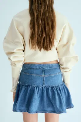 Jupe évasée en denim - Bleu denim — photo 3