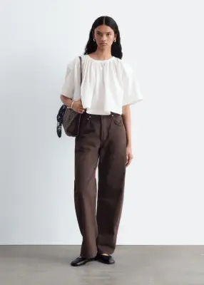 Blouse courte et froncée en coton - Blanc — photo 1
