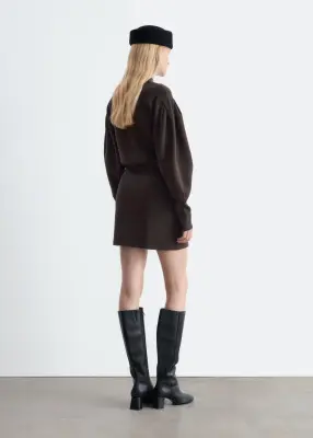 Robe courte en maille à col montant - Marron foncé — photo 5